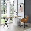 Dev Wooden Desk Natural 55L x 23.6W x 30H 3 Storage Drawers Leather Handles