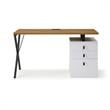 Dev Wooden Desk Natural 55L x 23.6W x 30H 3 Storage Drawers Leather Handles