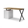 Dev Wooden Desk Natural 55L x 23.6W x 30H 3 Storage Drawers Leather Handles