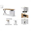 Dev Wooden Desk Natural 55L x 23.6W x 30H 3 Storage Drawers Leather Handles