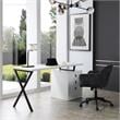 Dev Wooden Desk White  55L x 23.6W x 30H 3 Storage Drawers Leather Handles
