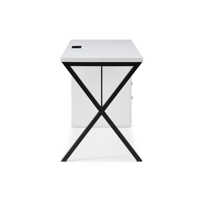 Dev Wooden Desk White  55L x 23.6W x 30H 3 Storage Drawers Leather Handles