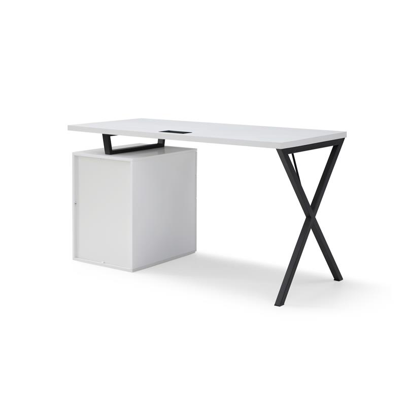 Dev Wooden Desk White  55L x 23.6W x 30H 3 Storage Drawers Leather Handles