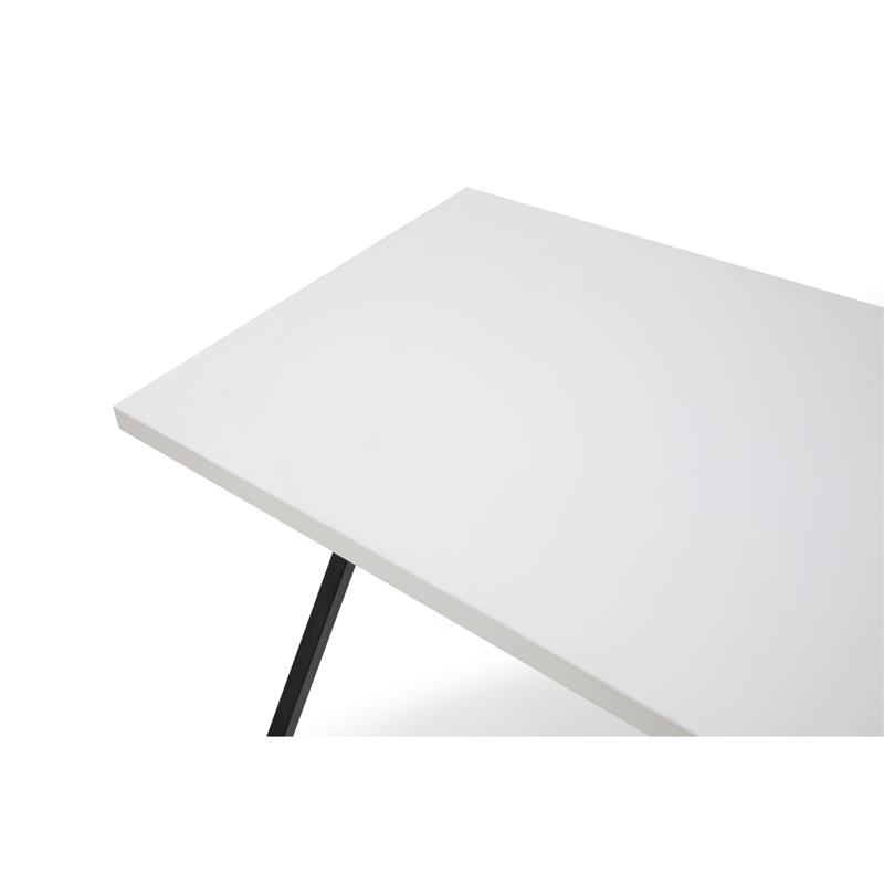 Dev Wooden Desk White  55L x 23.6W x 30H 3 Storage Drawers Leather Handles