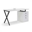 Dev Wooden Desk White  55L x 23.6W x 30H 3 Storage Drawers Leather Handles