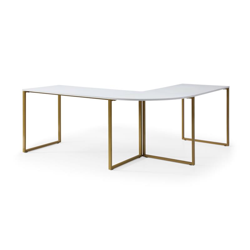 Jacelyn Desk White/Gold  71L x 63W x 30H L-Shaped Curved Corner
