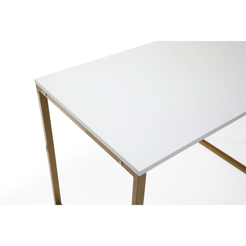 Jacelyn Desk White/Gold  71L x 63W x 30H L-Shaped Curved Corner