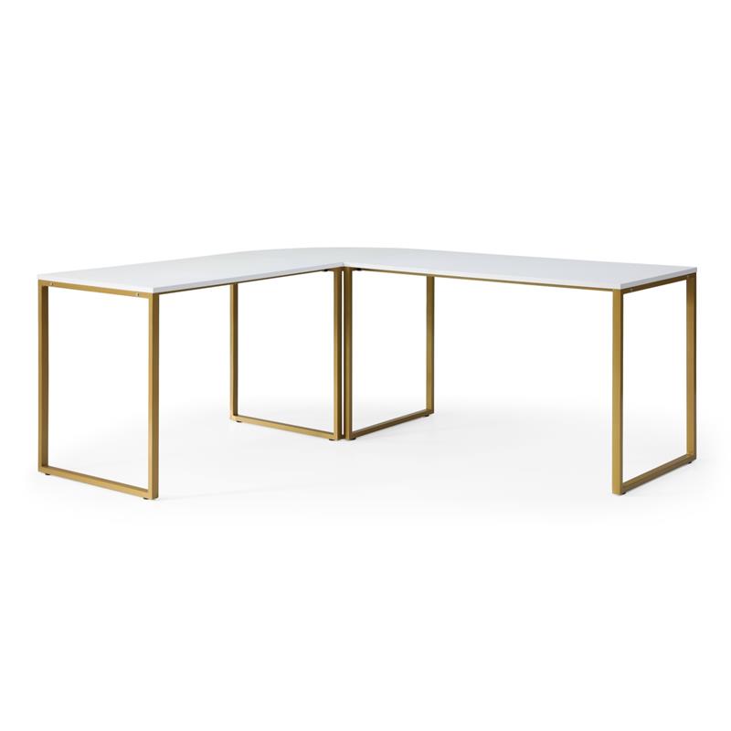 Jacelyn Desk White/Gold  71L x 63W x 30H L-Shaped Curved Corner