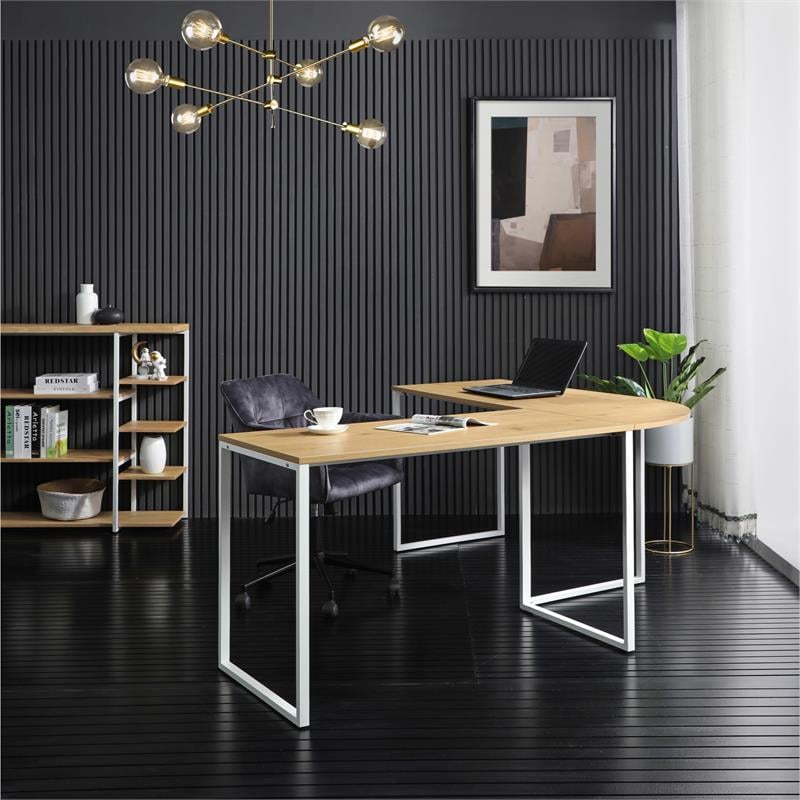 Jacelyn Desk Natural/White  71L x 63W x 30H L-Shaped Curved Corner