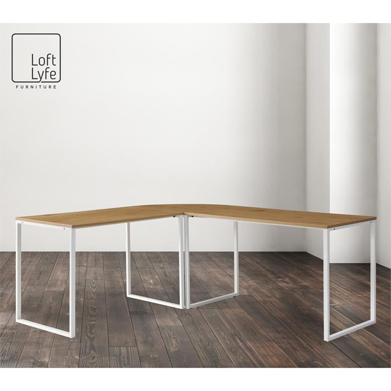 Jacelyn Desk Natural/White  71L x 63W x 30H L-Shaped Curved Corner