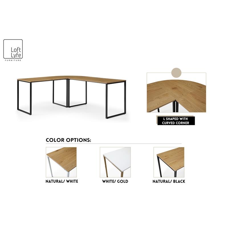 Jacelyn Desk Natural/White  71L x 63W x 30H L-Shaped Curved Corner
