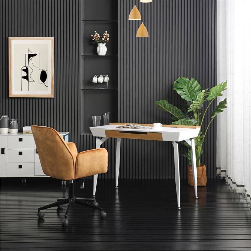 Zayda Wooden Desk White/Natural 43.7L x 21.6W x 30H 3 Storage Drawers