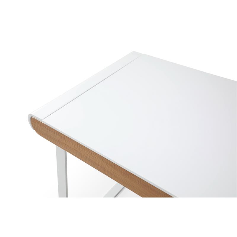 Faigy Wooden Desk White 43.3L x 21.6W x 30H 2 Storage Drawers Geometric Legs