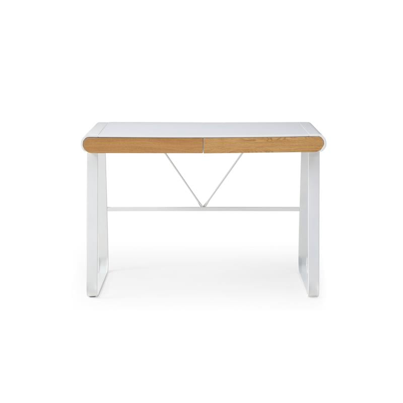 Faigy Wooden Desk White 43.3L x 21.6W x 30H 2 Storage Drawers Geometric Legs