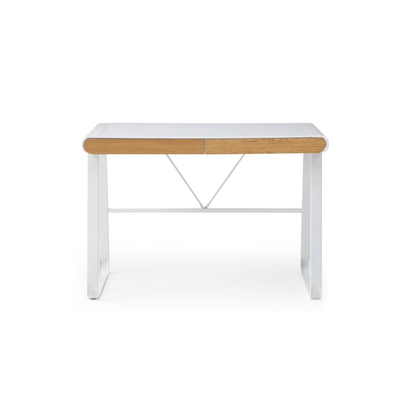 Faigy Wooden Desk White 43.3L x 21.6W x 30H 2 Storage Drawers Geometric Legs