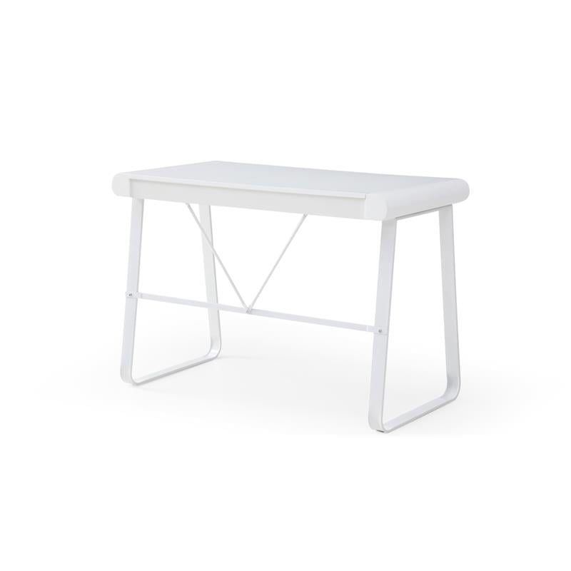 Faigy Wooden Desk White 43.3L x 21.6W x 30H 2 Storage Drawers Geometric Legs