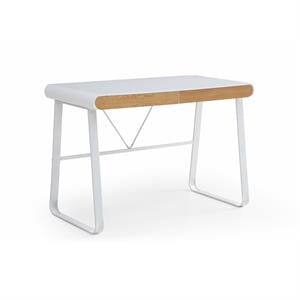 Faigy Wooden Desk White 43.3L x 21.6W x 30H 2 Storage Drawers Geometric Legs