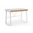 Faigy Wooden Desk White 43.3L x 21.6W x 30H 2 Storage Drawers Geometric Legs
