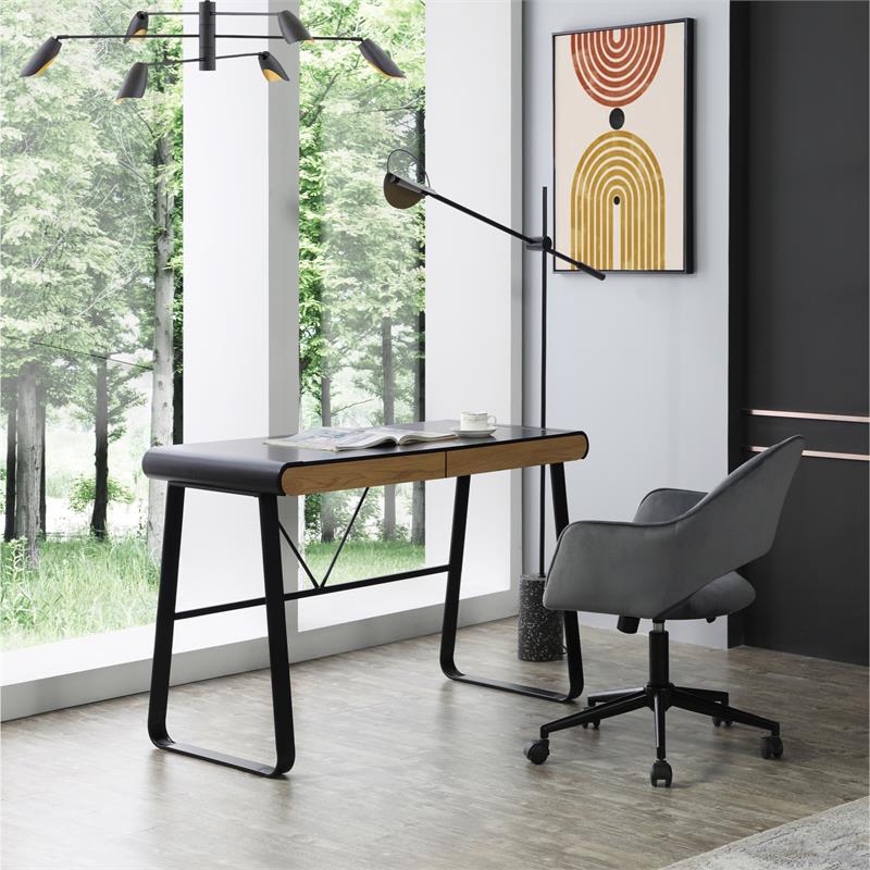 Faigy Wooden Desk Black  43.3L x 21.6W x 30H 2 Storage Drawers Geometric Legs