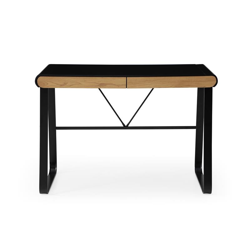 Faigy Wooden Desk Black  43.3L x 21.6W x 30H 2 Storage Drawers Geometric Legs