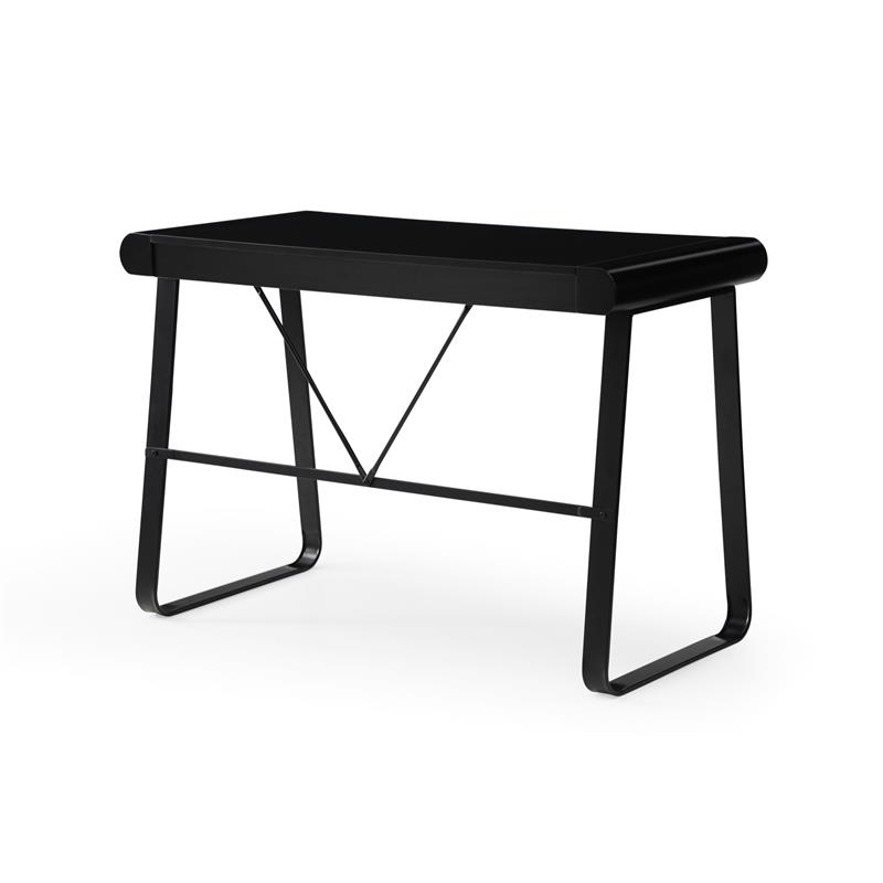 Faigy Wooden Desk Black  43.3L x 21.6W x 30H 2 Storage Drawers Geometric Legs