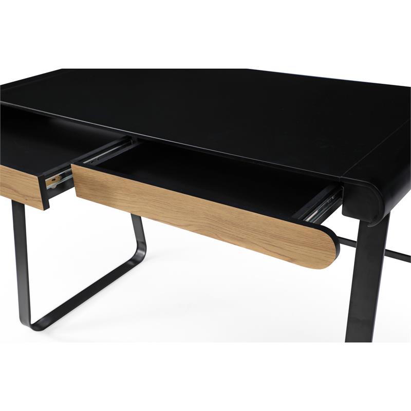 Faigy Wooden Desk Black  43.3L x 21.6W x 30H 2 Storage Drawers Geometric Legs