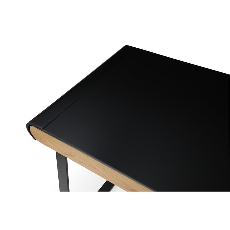 Faigy Wooden Desk Black  43.3L x 21.6W x 30H 2 Storage Drawers Geometric Legs