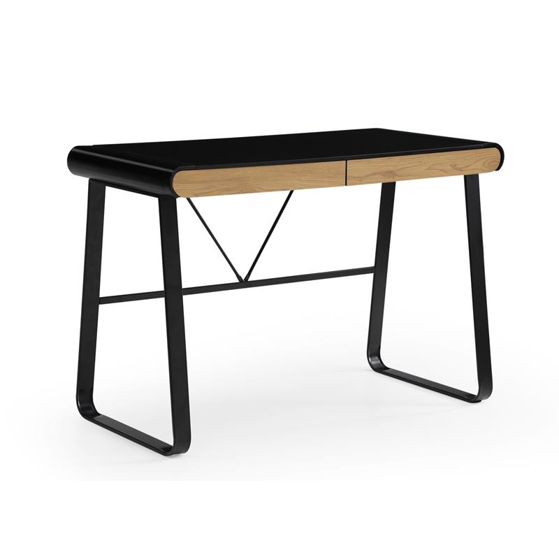 Faigy Wooden Desk Black  43.3L x 21.6W x 30H 2 Storage Drawers Geometric Legs