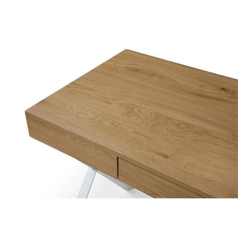 Mona Wooden Desk Natural/White 43.3L x 21.7W x 30H 1 Storage Drawer X-Leg