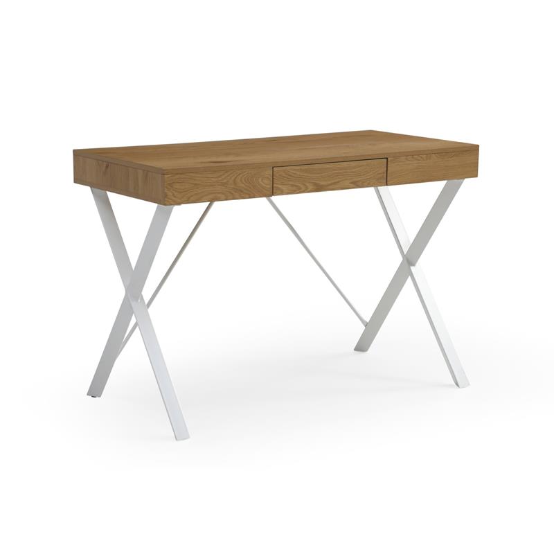 Mona Wooden Desk Natural/White 43.3L x 21.7W x 30H 1 Storage Drawer X-Leg