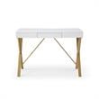 Mona Wooden Desk White/Gold  43.3L x 21.7W x 30H 1 Storage Drawer X-Leg Design