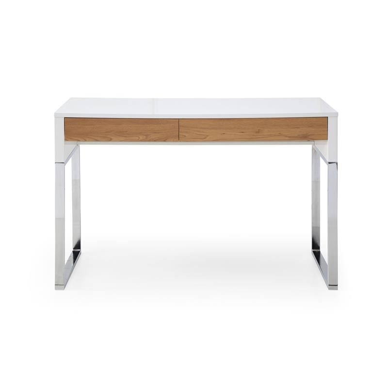 Estevan Desk White/Silver  47.2L x 23.6W x 30H 2 Storage Drawers Geometric Frame