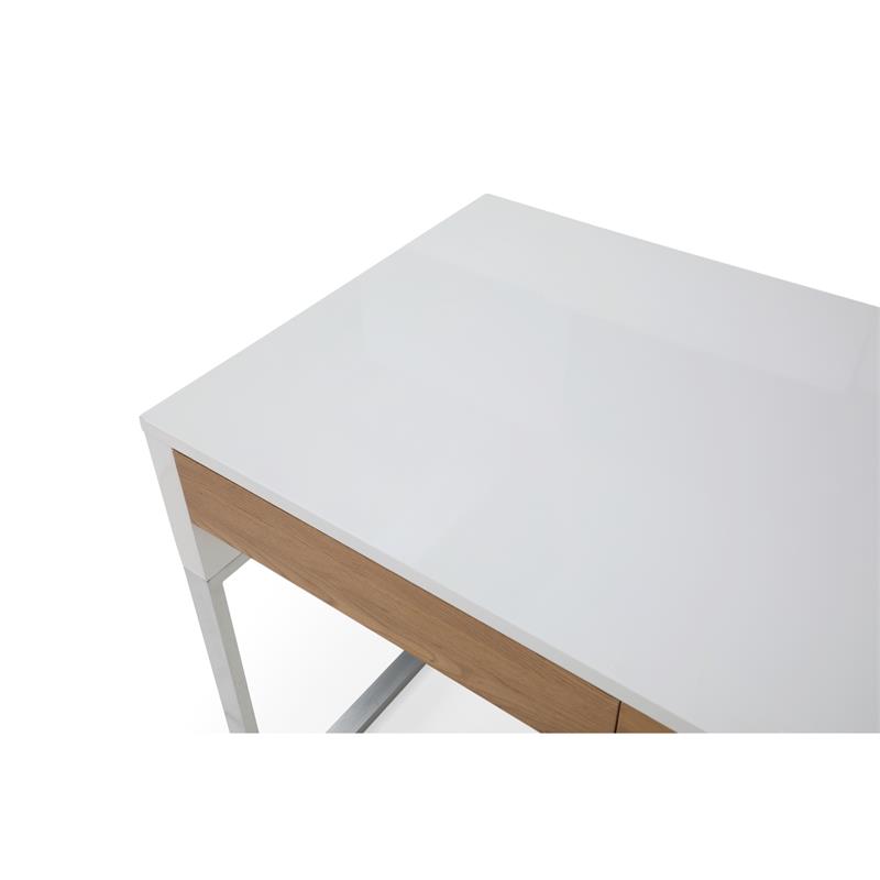 Estevan Desk White/Silver  47.2L x 23.6W x 30H 2 Storage Drawers Geometric Frame