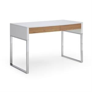 Estevan Desk White/Silver  47.2L x 23.6W x 30H 2 Storage Drawers Geometric Frame