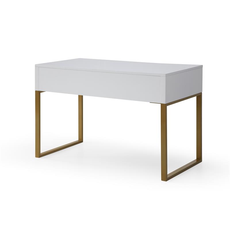 Estevan Desk White/Gold  47.2L x 23.6W x 30H 2 Storage Drawers Geometric Frame