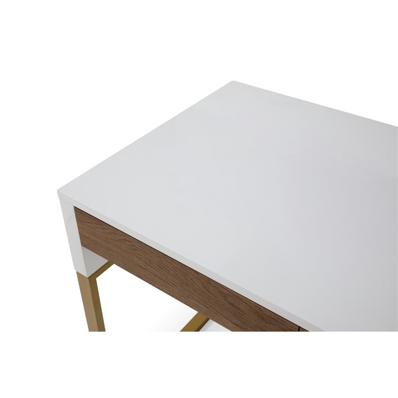 Estevan Desk White/Gold  47.2L x 23.6W x 30H 2 Storage Drawers Geometric Frame