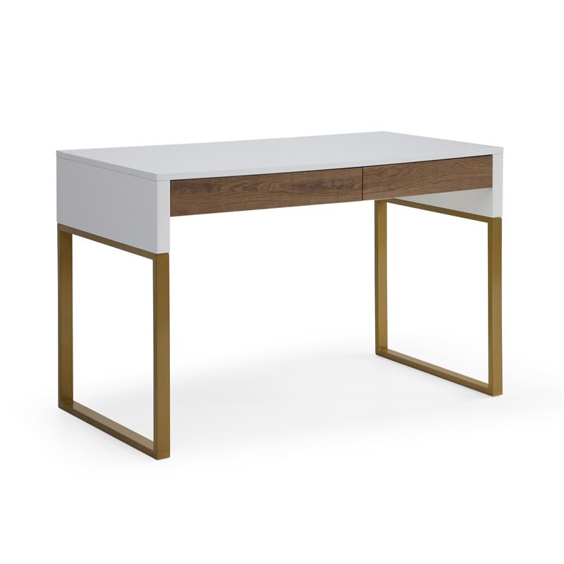 Estevan Desk White/Gold  47.2L x 23.6W x 30H 2 Storage Drawers Geometric Frame
