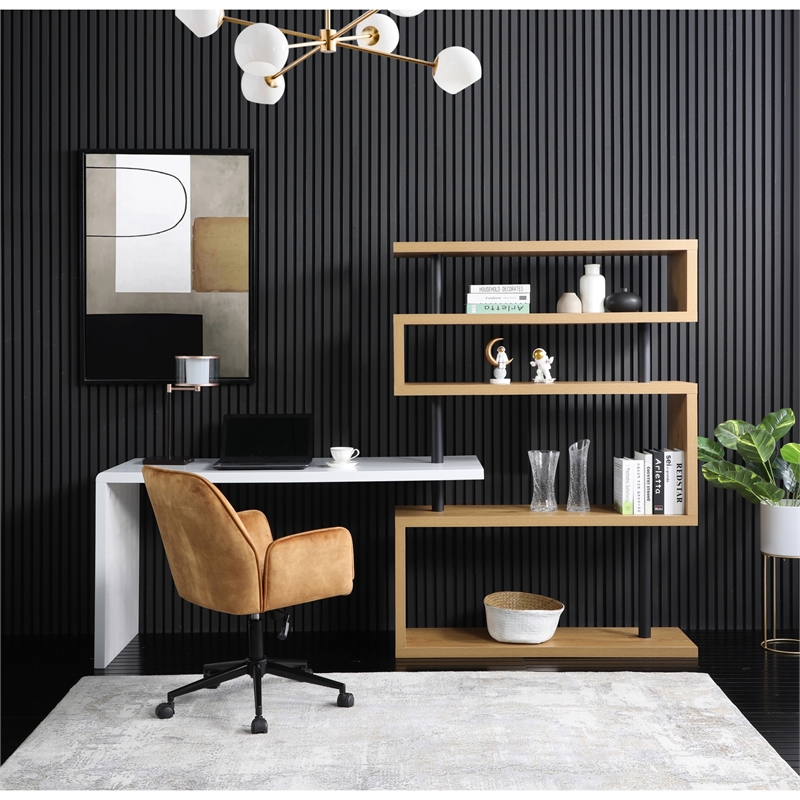 Nazir Wooden Desk White/Natural 92.5L x 23.6W x 65H Reversible Space Design