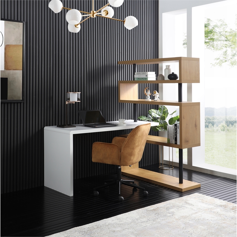 Nazir Wooden Desk White/Natural 92.5L x 23.6W x 65H Reversible Space Design