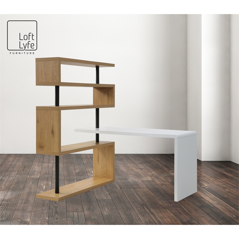 Nazir Wooden Desk White/Natural 92.5L x 23.6W x 65H Reversible Space Design