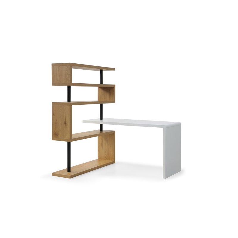 Nazir Wooden Desk White/Natural 92.5L x 23.6W x 65H Reversible Space Design