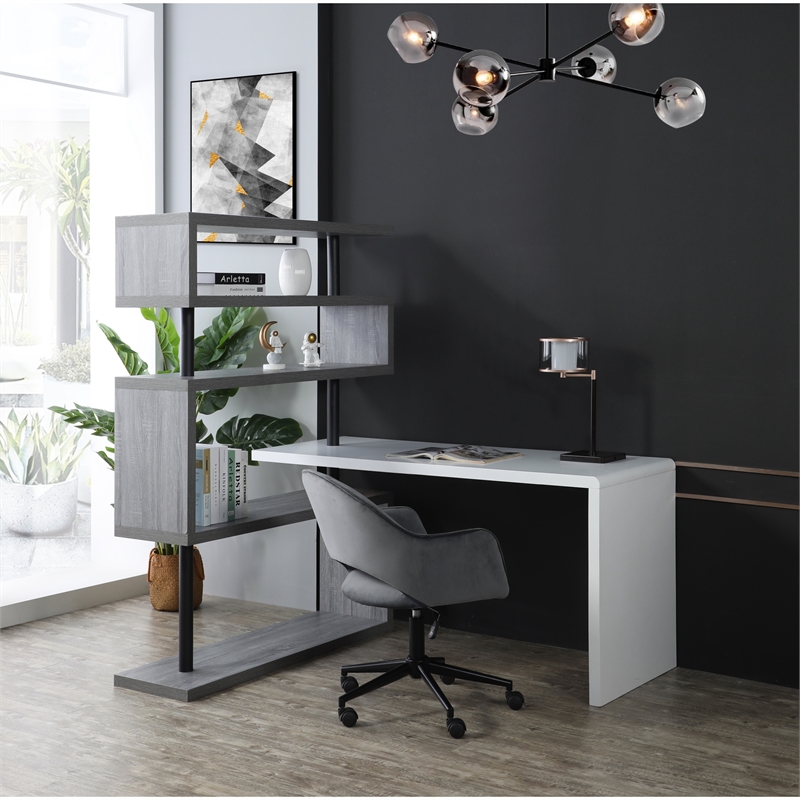 Nazir Wooden Desk White/Grey 92.5L x 23.6W x 65H Reversible Space Design