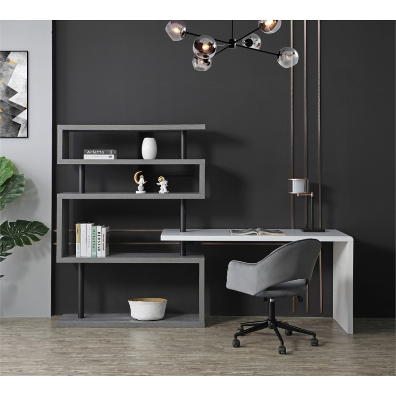 Nazir Wooden Desk White/Grey 92.5L x 23.6W x 65H Reversible Space Design