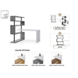 Nazir Wooden Desk White/Grey 92.5L x 23.6W x 65H Reversible Space Design