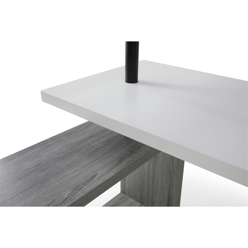Nazir Wooden Desk White/Grey 92.5L x 23.6W x 65H Reversible Space Design