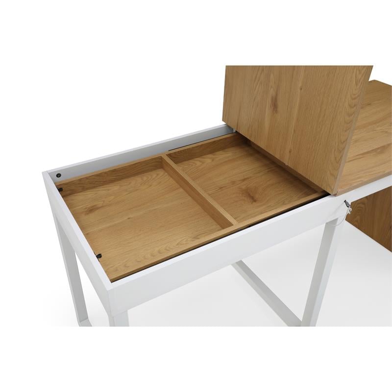 Kaliah Wooden Desk Natural/White 63L x 21.6W x 30H Extendable-2 Top Open Storage