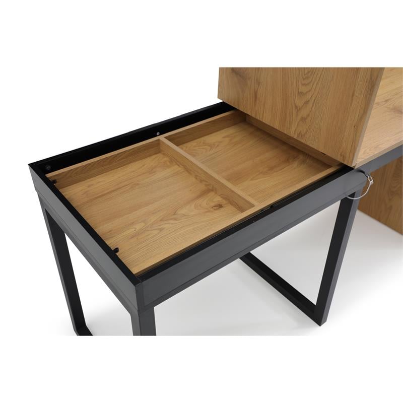 Kaliah Wooden Desk Natural/Black 63L x 21.6W x 30H Extendable-2 Top Open Storage