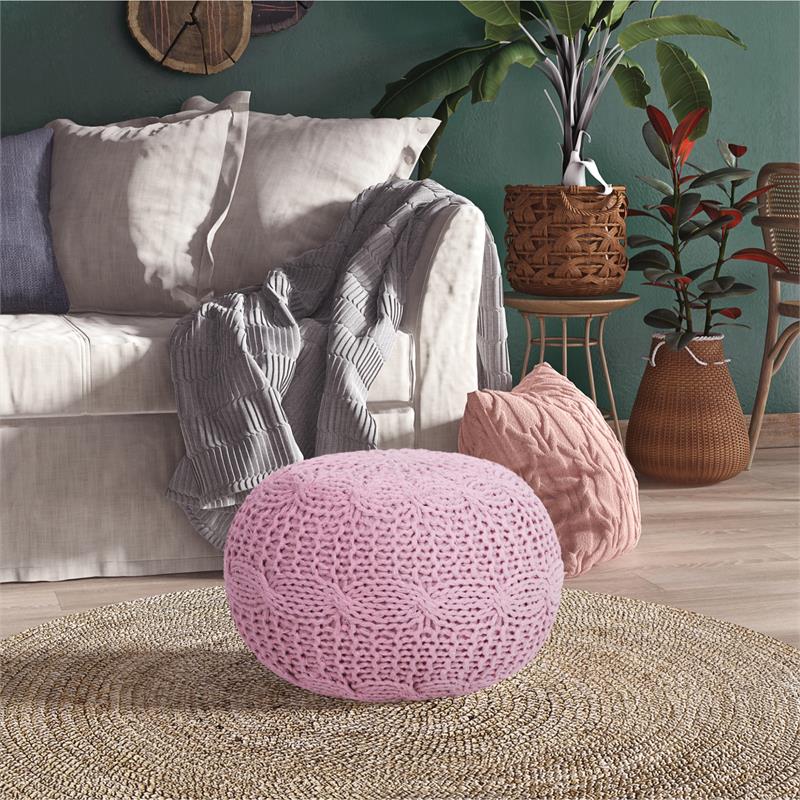 Posh Living Caelyn Cotton Yarn Pouf Blush