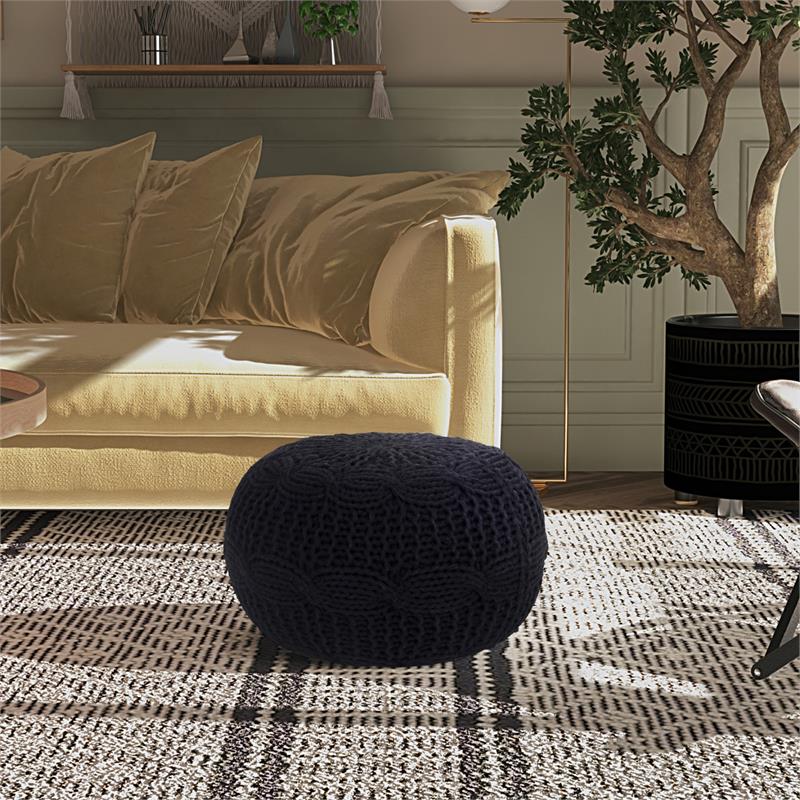 Posh Living Caelyn Cotton Yarn Pouf Black