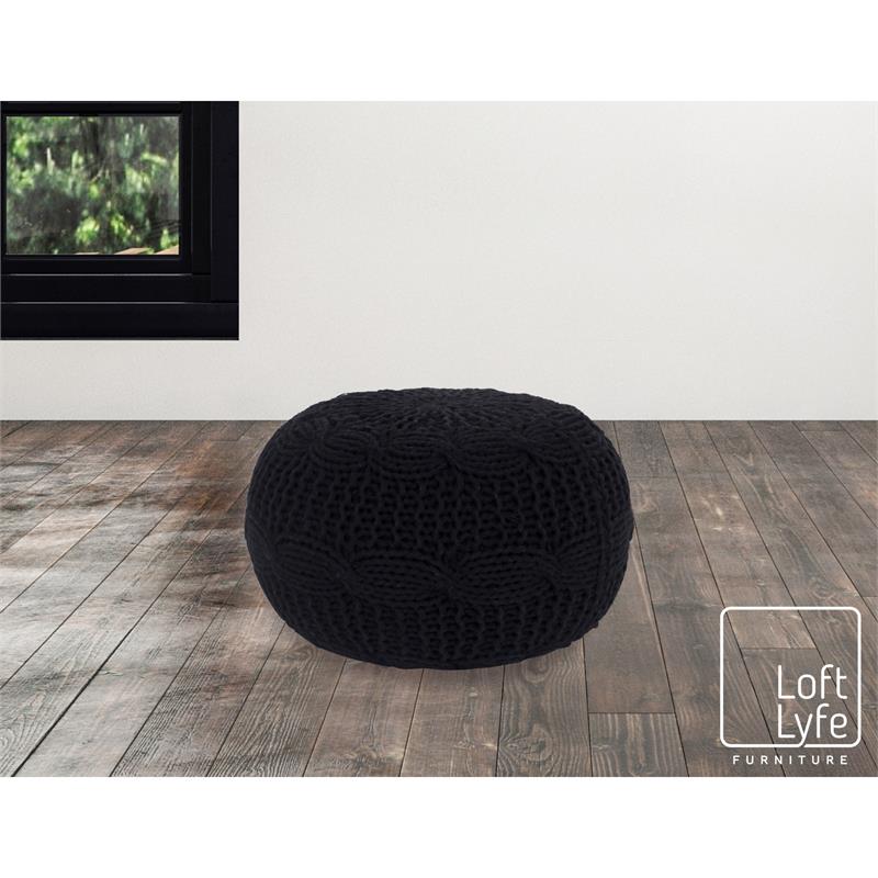 Posh Living Caelyn Cotton Yarn Pouf Black